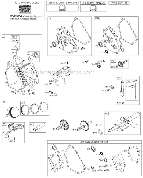 Page A Diagram and Parts List for 12D200SERIES 0113, 0355 Briggs and Stratton Engine